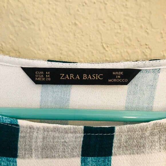 Zara Teal GrayWhite Pocket Top Coastal European Beachy - Picture 3 of 6